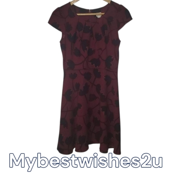 Loft Dress Womens Size 0 Black and Red Floral Abstract Large Flower Repeat Print - Picture 1 of 10